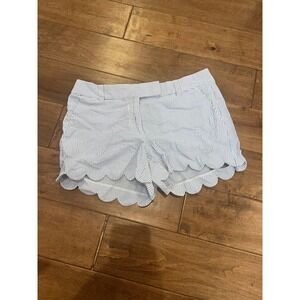 J. Crew Seersucker Shorts Blue White Striped Scalloped Hem Womens Size 6